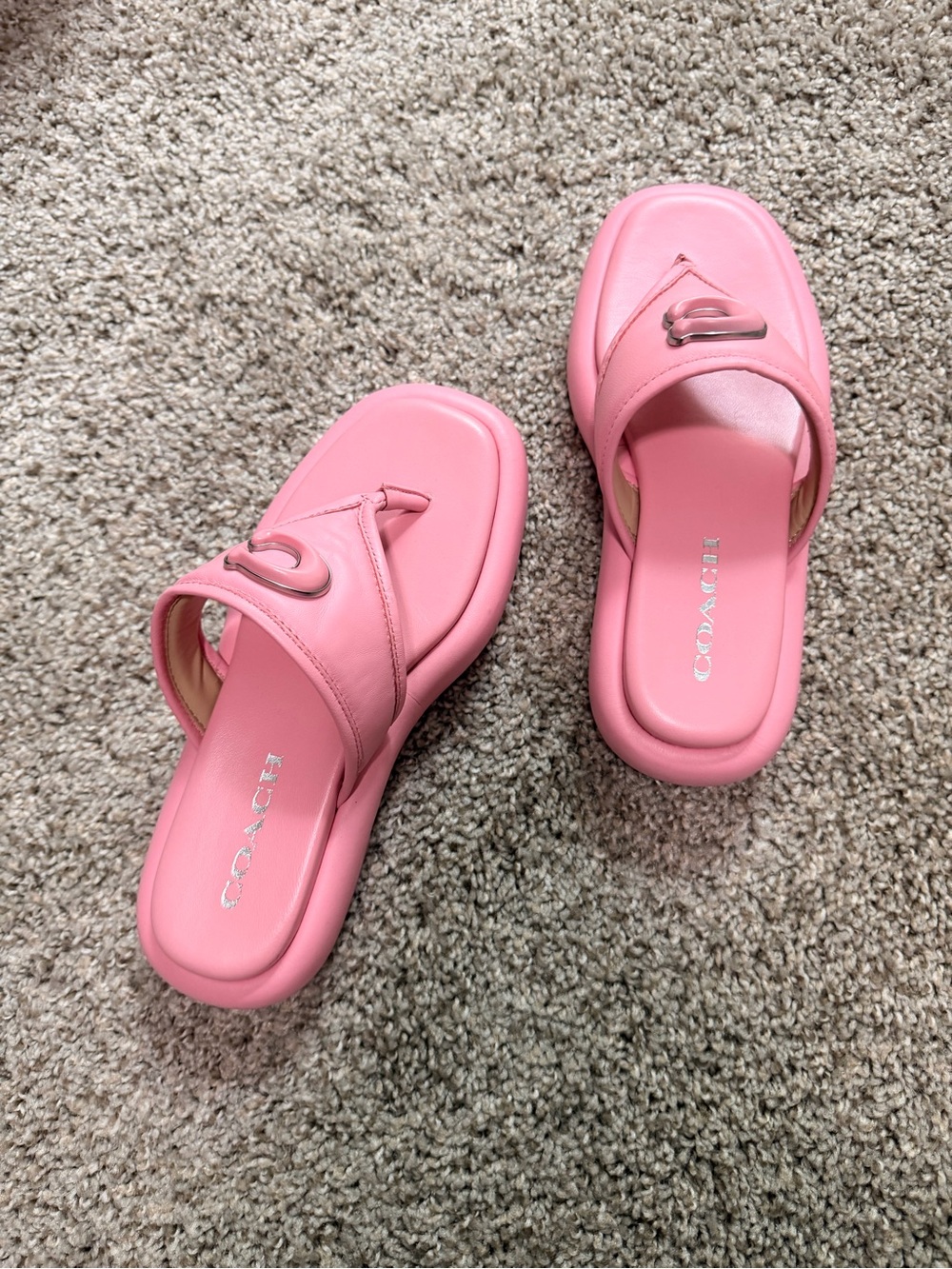 Coach Pink Leather Slide Mules with Signature 'C' Accent